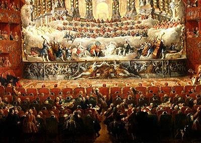 Koncert kardinála de La Rochefoucaulda (1700–1799) v divadle Argentina v Římě na oslavu svatby Ludvíka Dauphina (1729–65), syna Ludvíka XV., Marii-Josephe (1731–67) z S. od Giovanni Paolo Pannini