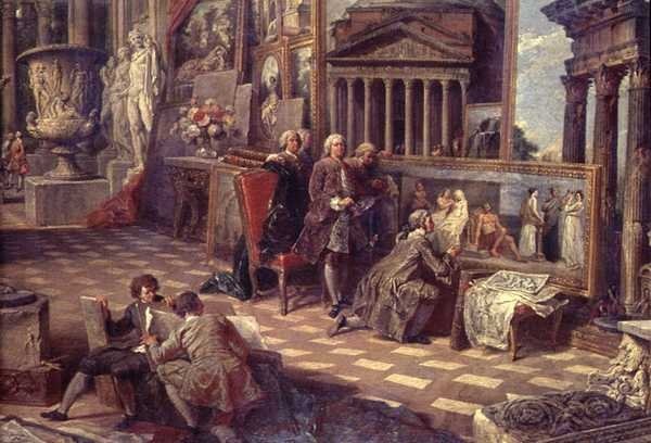 Detail interiéru imaginární obrazárny od Giovanni Paolo Pannini