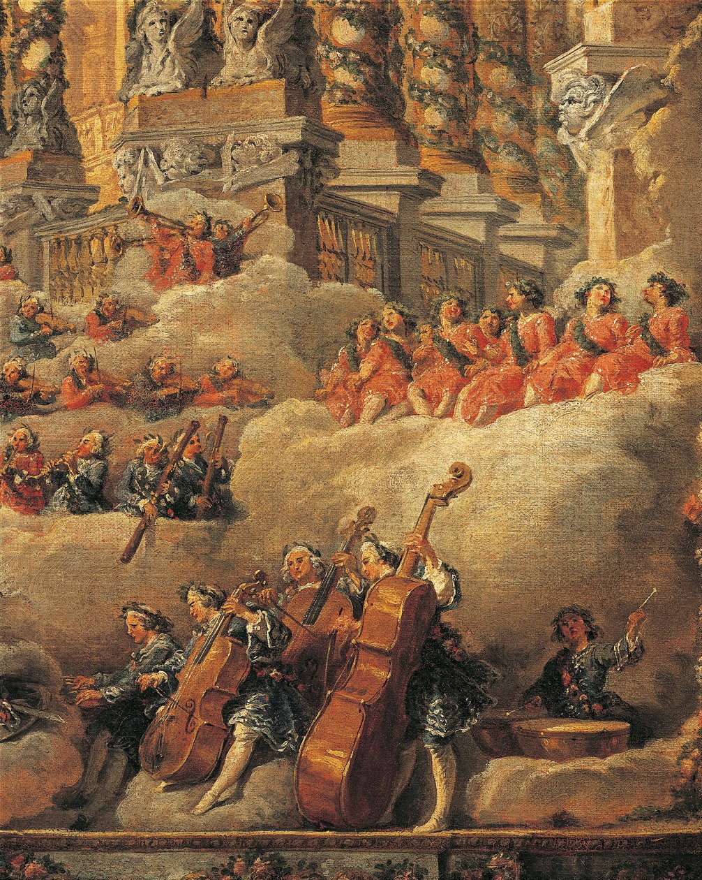 Francie, Paříž, koncert v Římě u příležitosti narození syna Ludvíka XV, detail od Giovanni Paolo Pannini