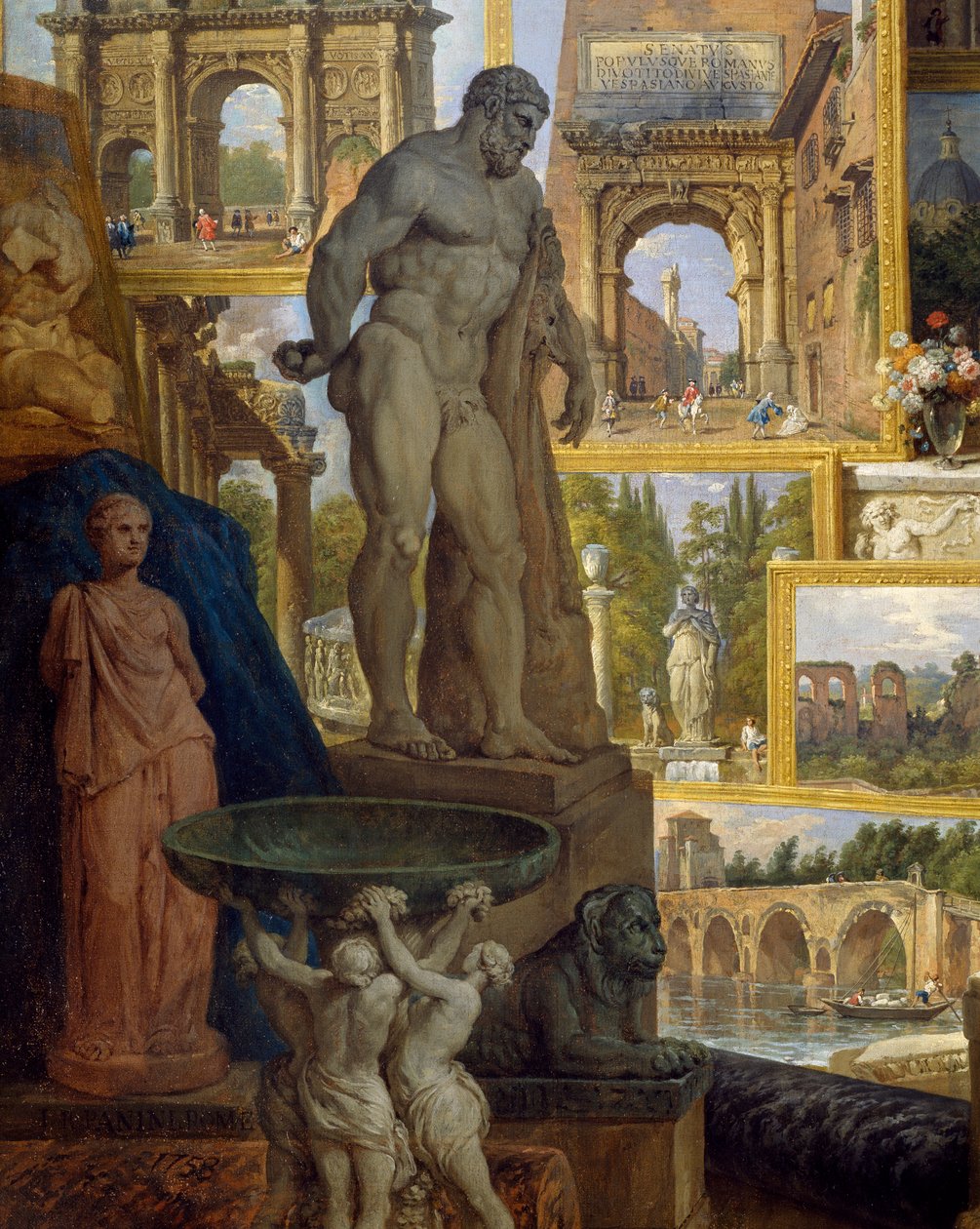 Galerie památek starověkého Říma, kterou nechal postavit patron opat de Canillac od Giovanni Paolo Pannini