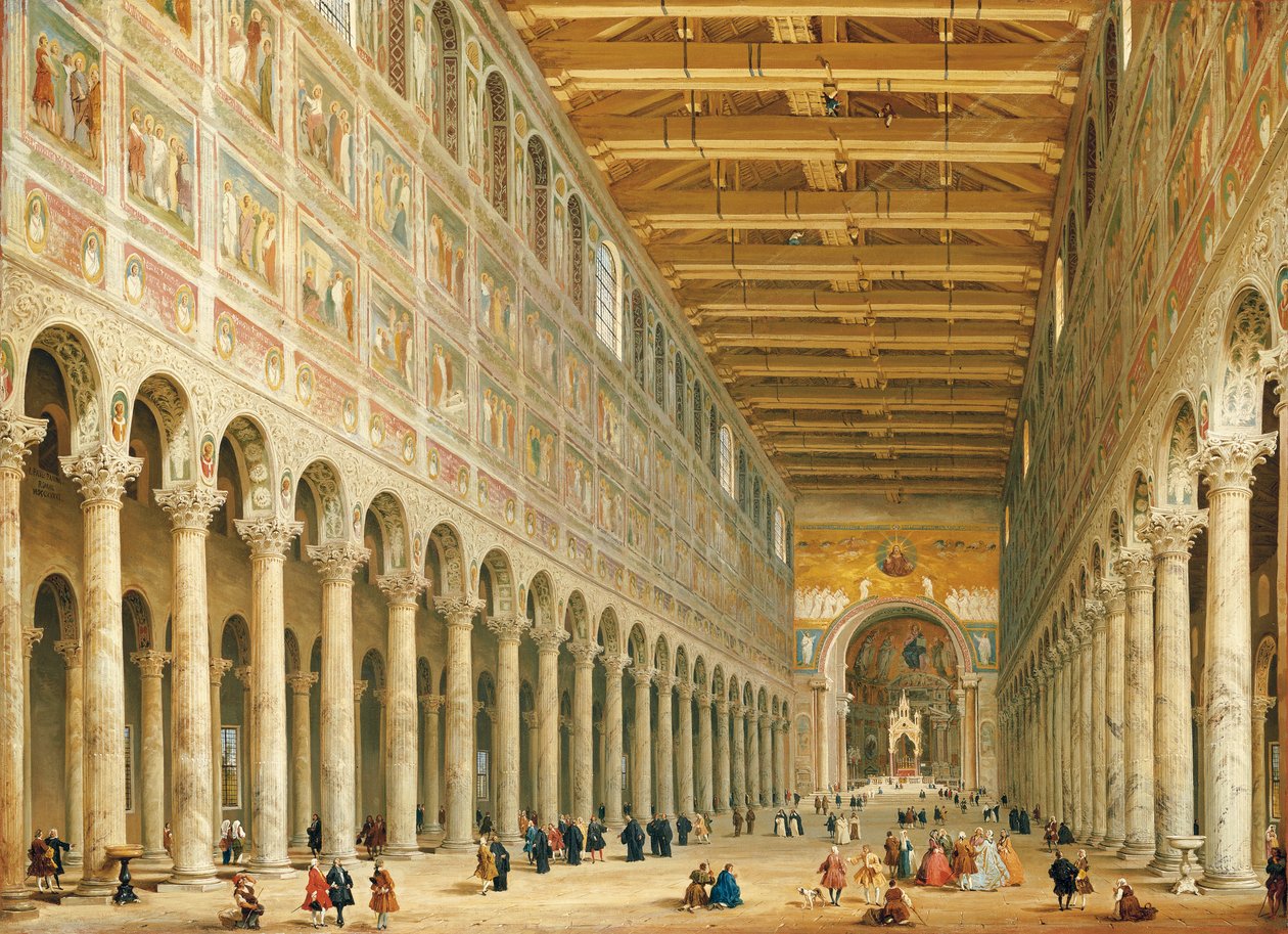 Interiér San Paolo Fuori le Mura, při pohledu směrem k oltáři od Giovanni Paolo Pannini