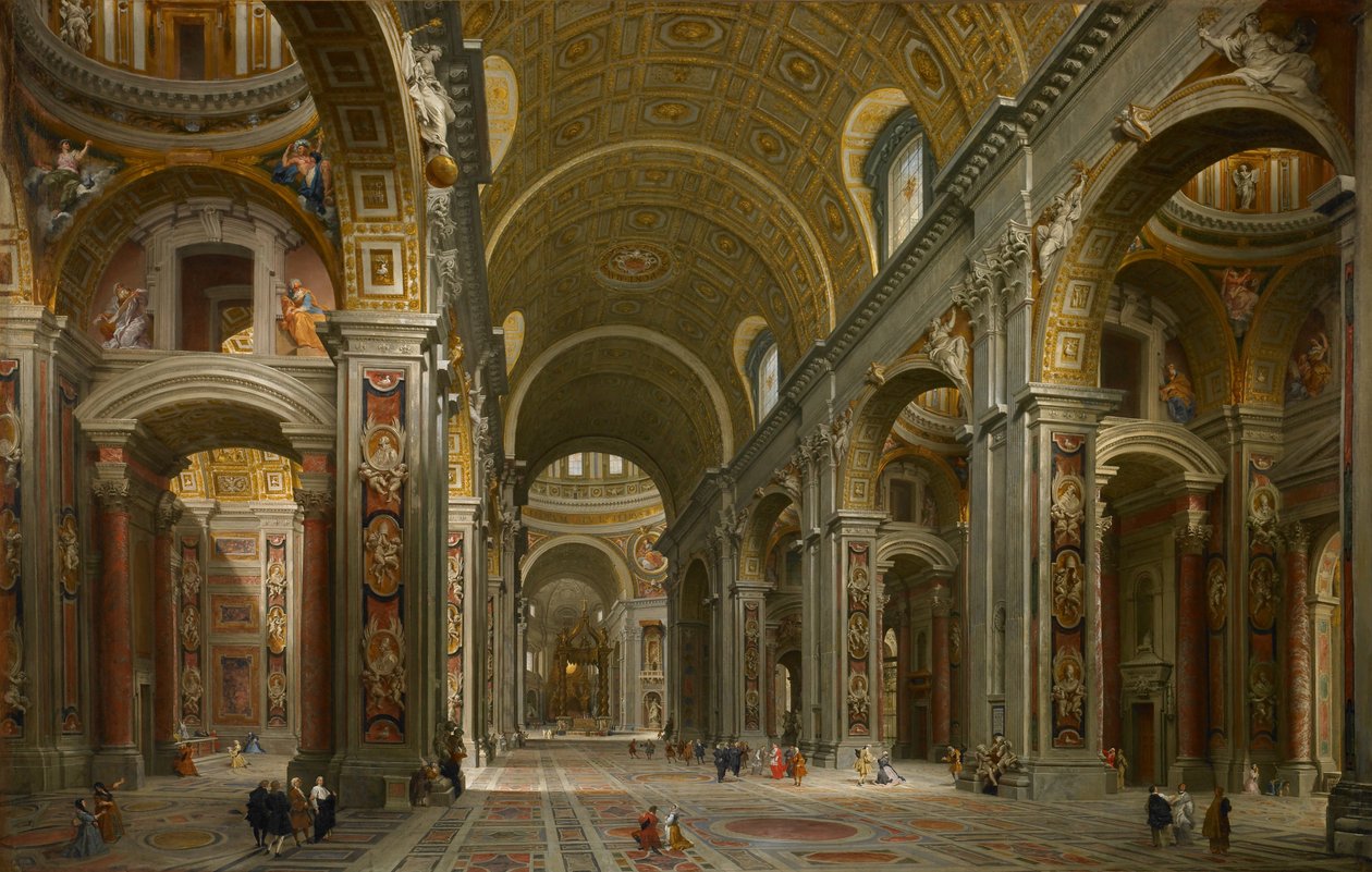 Interiér chrámu svatého Petra v Římě od Giovanni Paolo Pannini or Panini