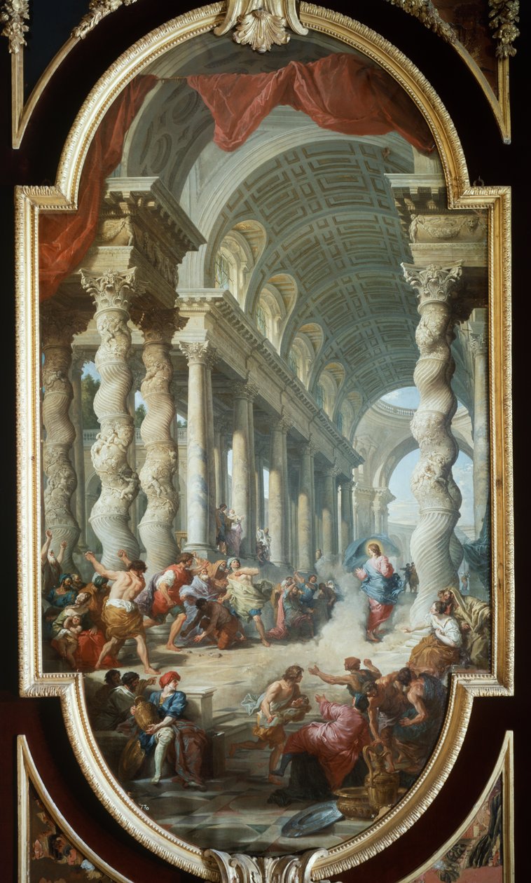 Ježíš ukamenován v chrámu, Giovanni Paolo Panini (1691-1765), obraz, Palác La Granja, Segovia, Španělsko. od Giovanni Paolo Pannini