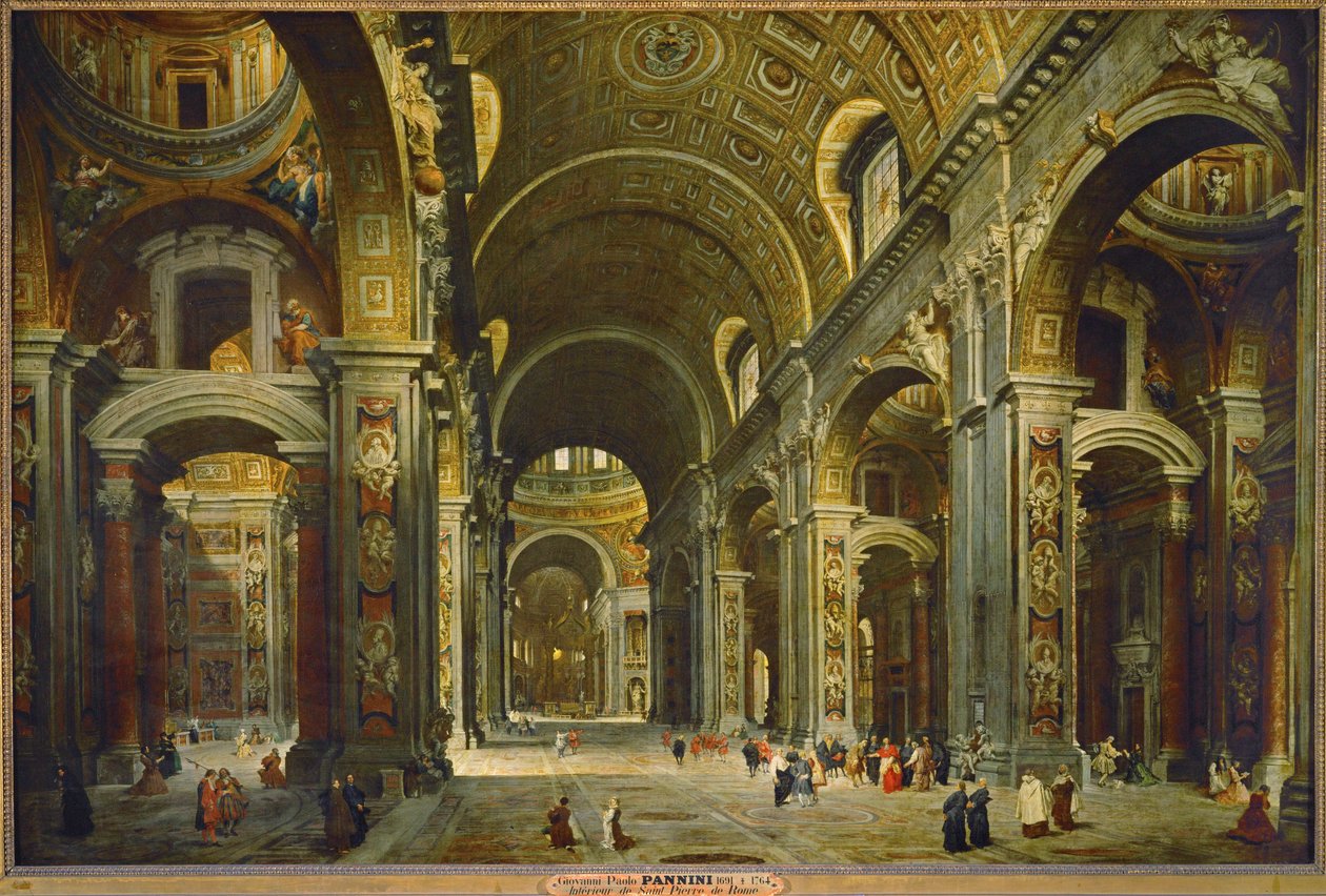 Kardinál Melchior de Polignac při návštěvě chrámu svatého Petra v Římě ... od Giovanni Paolo Pannini or Panini