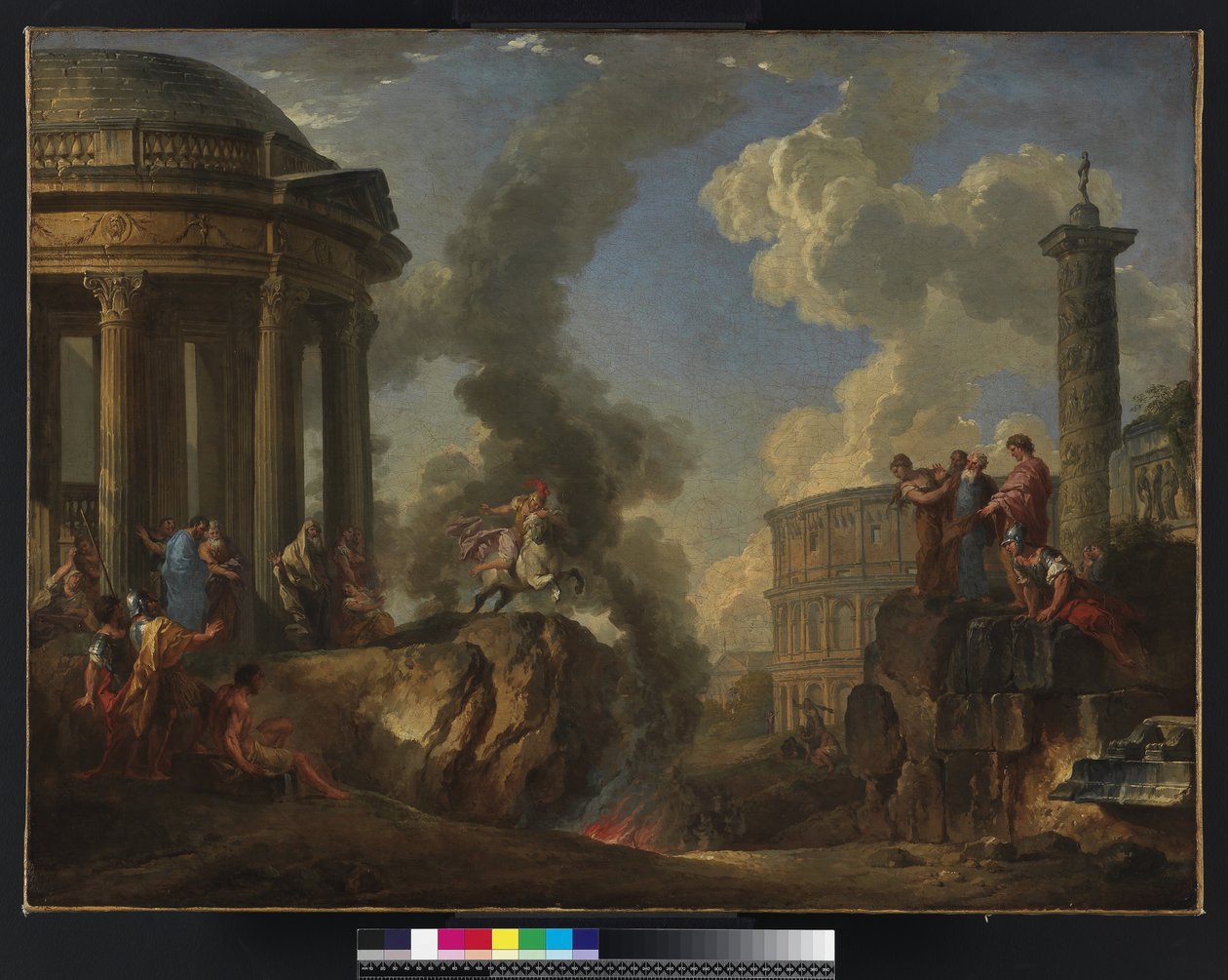 Marcus Curtius skočí do zálivu, kolem roku 1730 od Giovanni Paolo Pannini