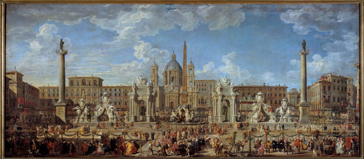 Přípravy na ohňostroj a dekorace svátku uvedené 30. listopadu od Giovanni Paolo Pannini