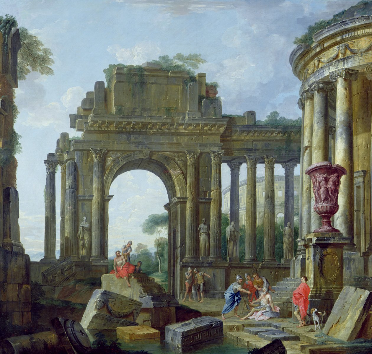 Římské ruiny se slepým Belisariem (olej na plátně) od Giovanni Paolo Pannini