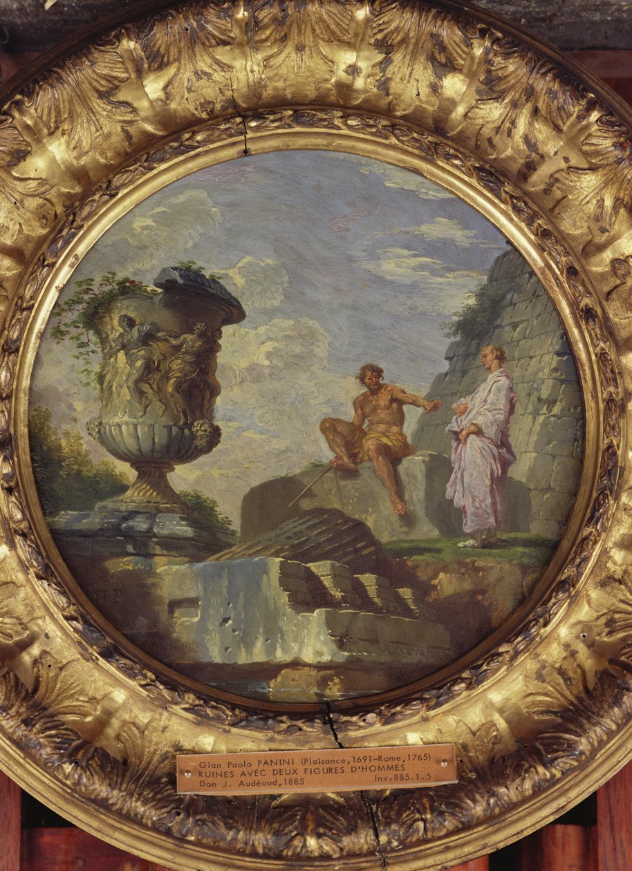 Ruins with Two Men, cca 1750-60 (olej na mědi) od Giovanni Paolo Pannini