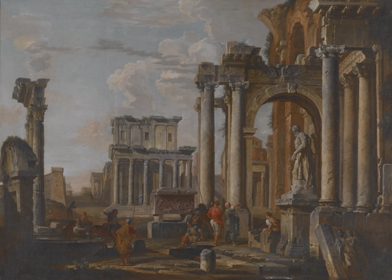 Ruiny s chrámem Antonina a Faustiny, c1727-30 (olej na plátně) od Giovanni Paolo Pannini