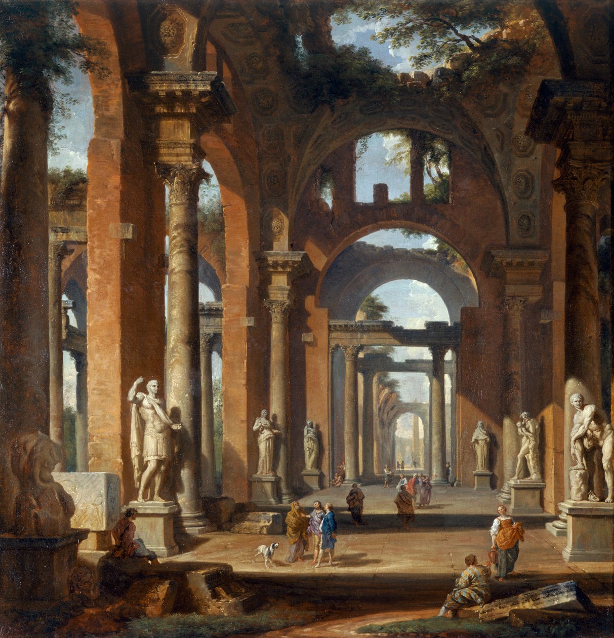 Patsaat raunioituneessa arkadissa od Giovanni Paolo Pannini
