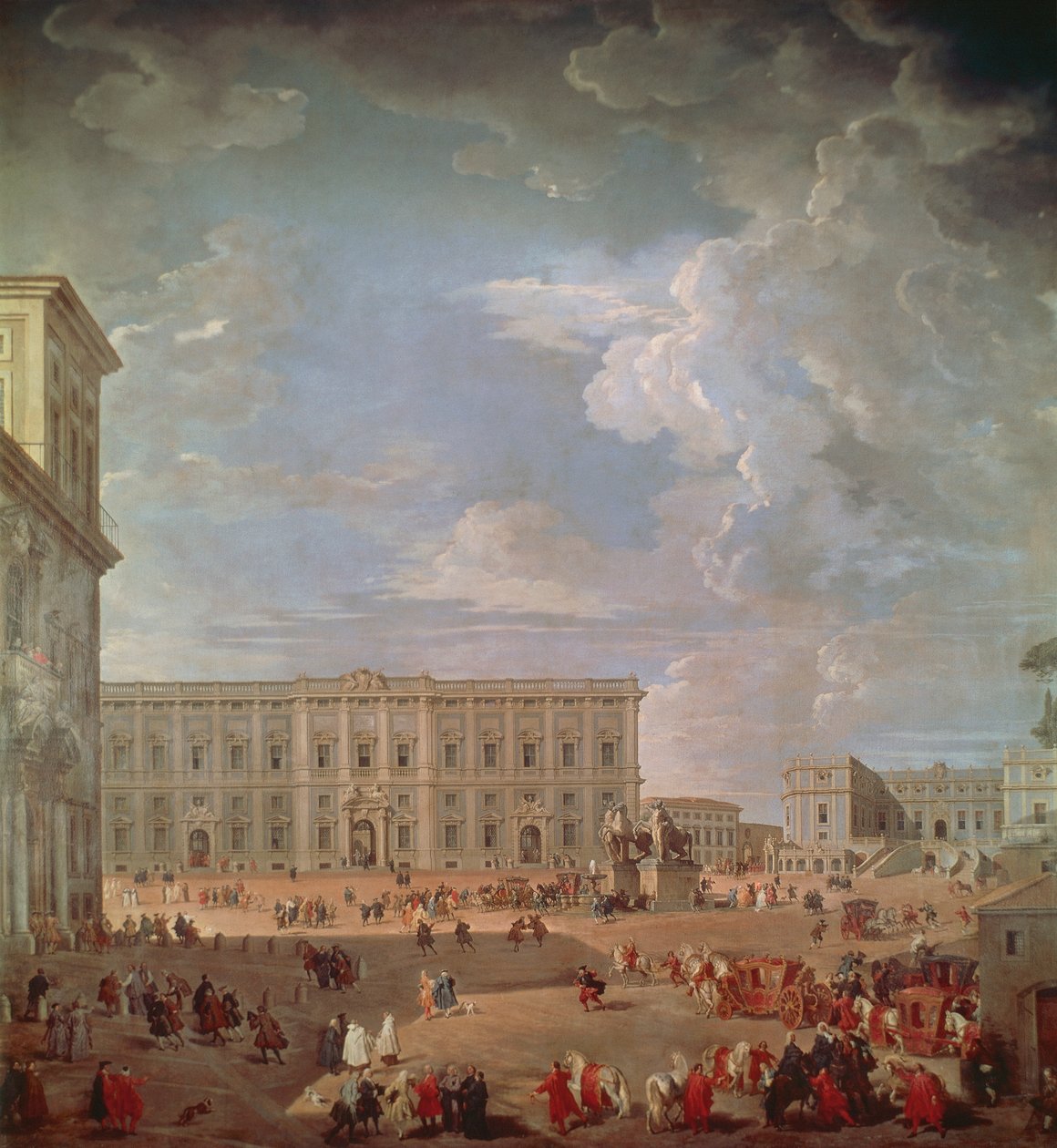 Pohled na Quirinale a Piazza di Monte Cavallo, Giovanni Paolo Pannini (1691-1765), olej na plátně, 270x254 cm od Giovanni Paolo Pannini