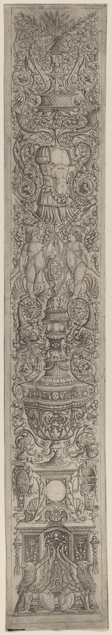 Ornament Panel: Griffins a dva Cupids překračující halapartny od Giovanni Pietro Birago and Zoan Andrea