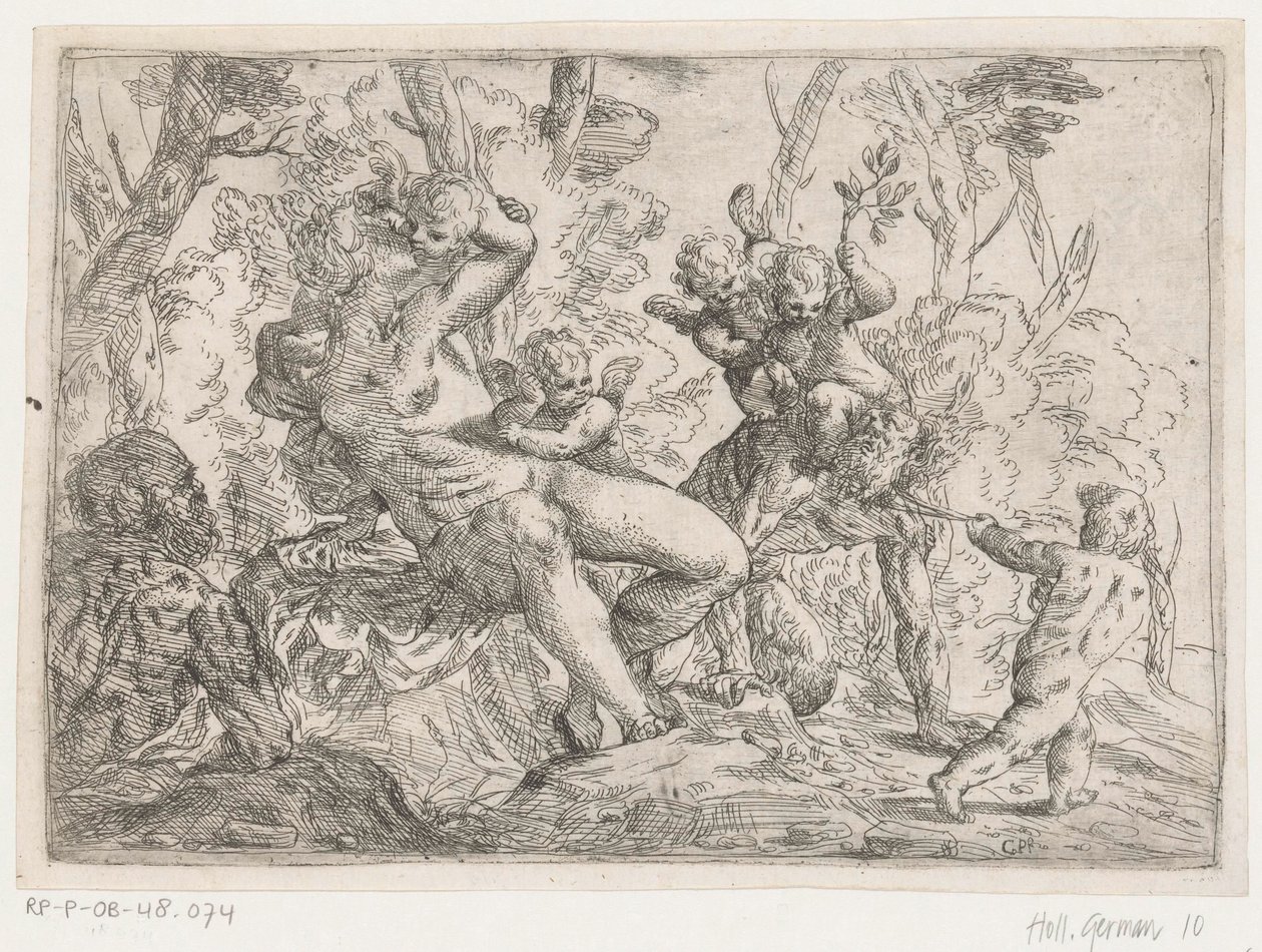 Satyr zajatý putti a Venuší od Giovanni Pietro Possenti