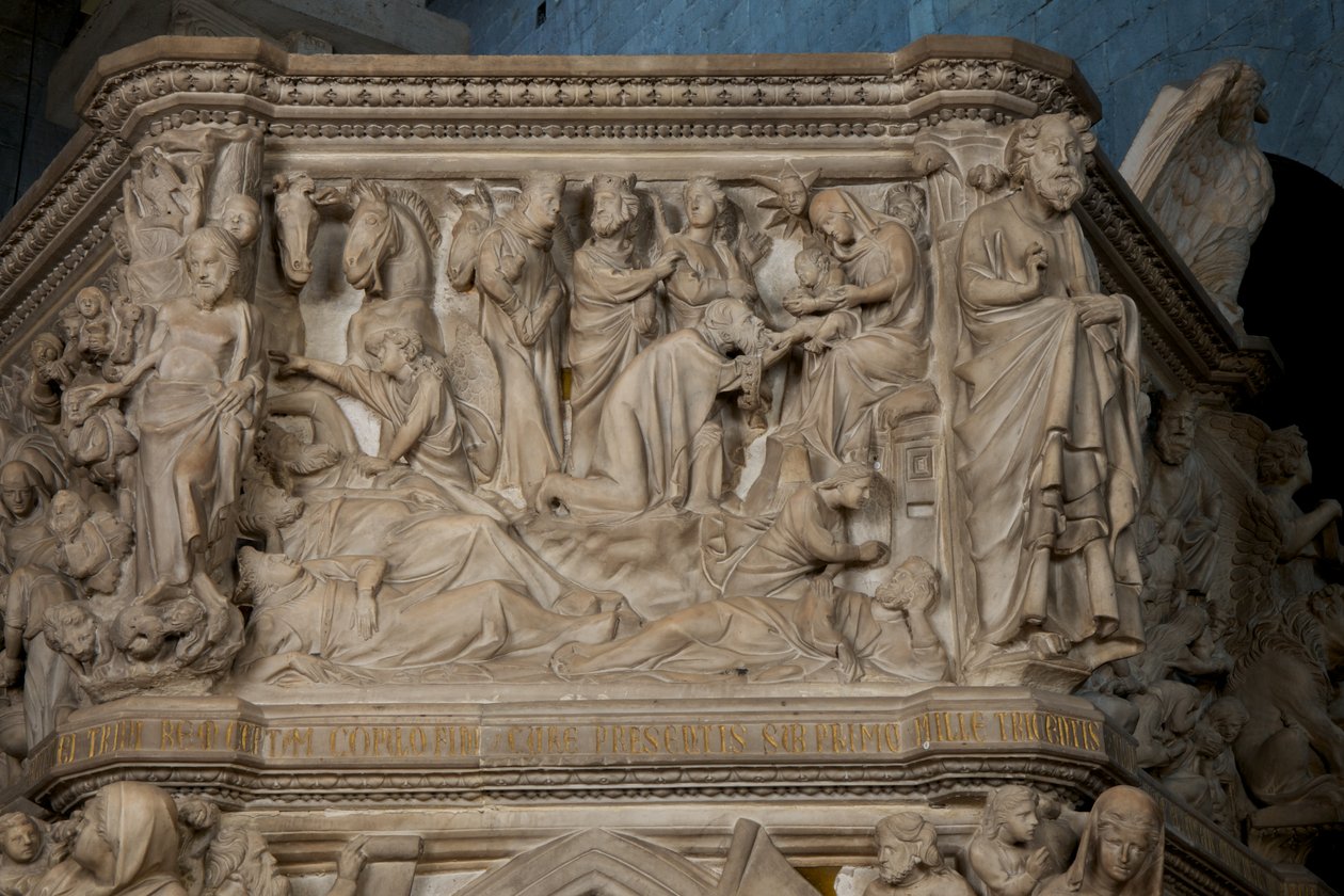 Klanění tří králů, na kazatelně v kostele Sant