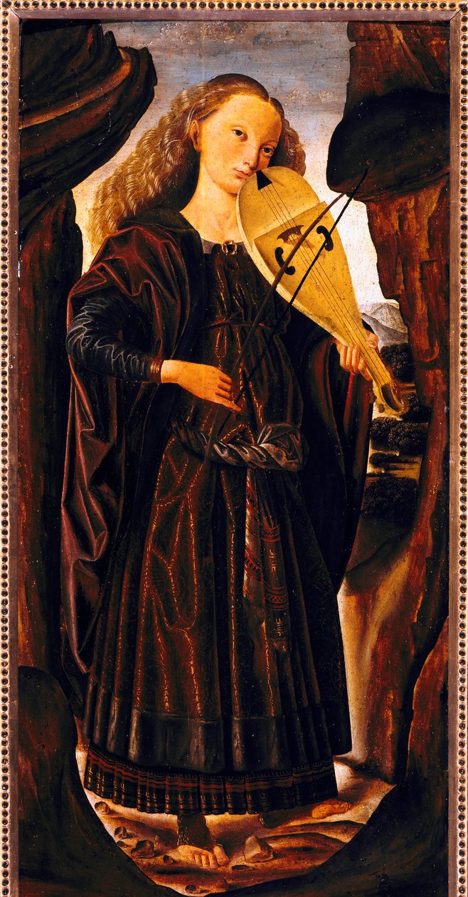 Múza Terpsichora, asi 1480, autor Giovanni Santi (1430 nebo 1440-1494), dřevo, cm 82x39. Itálie od Giovanni Santi