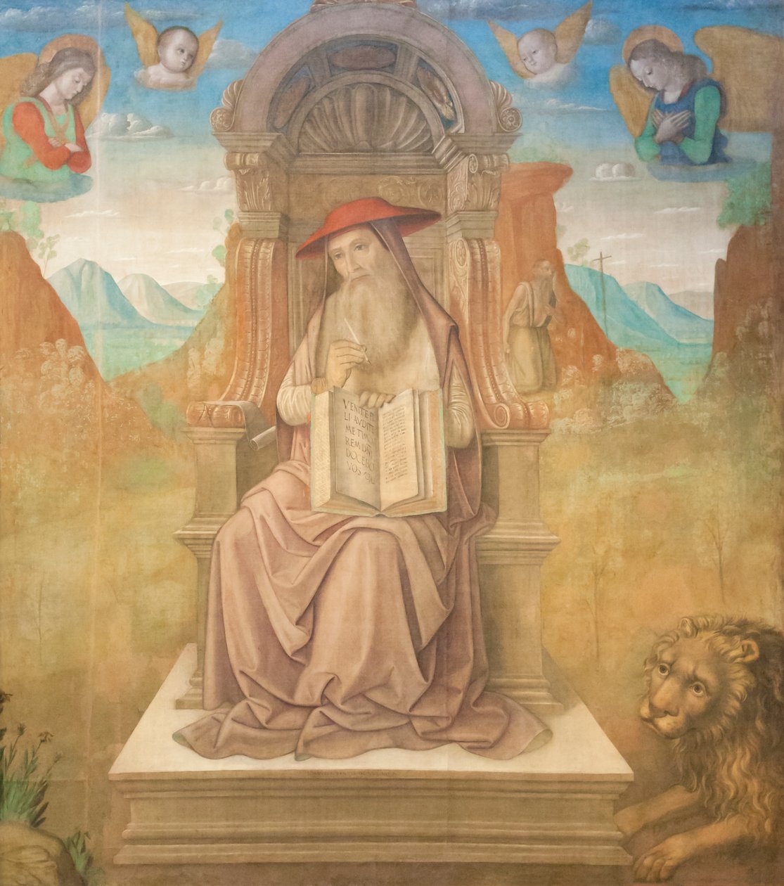 Saint Jerome Enthroned (tempera na panelu) od Giovanni Santi or Sanzio