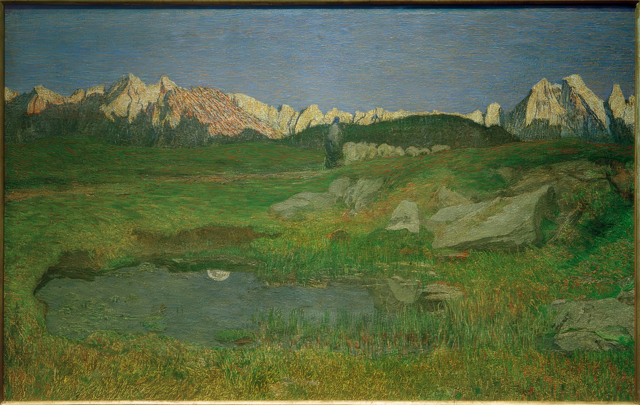 Alpská krajina při západu slunce od Giovanni Segantini