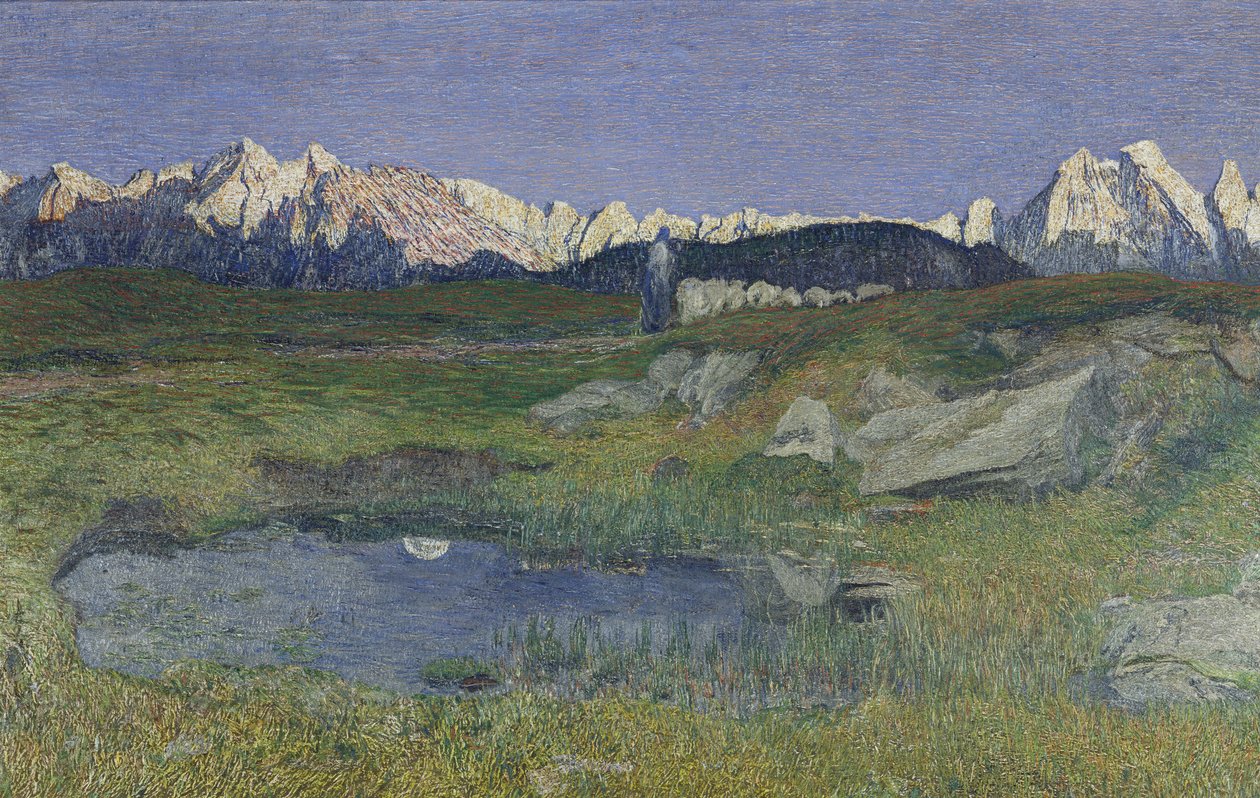 Alpská krajina při západu slunce od Giovanni Segantini