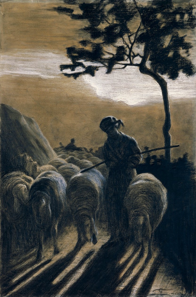 Hejno na cestě od Giovanniho Segantiniho (1858-1899) od Giovanni Segantini