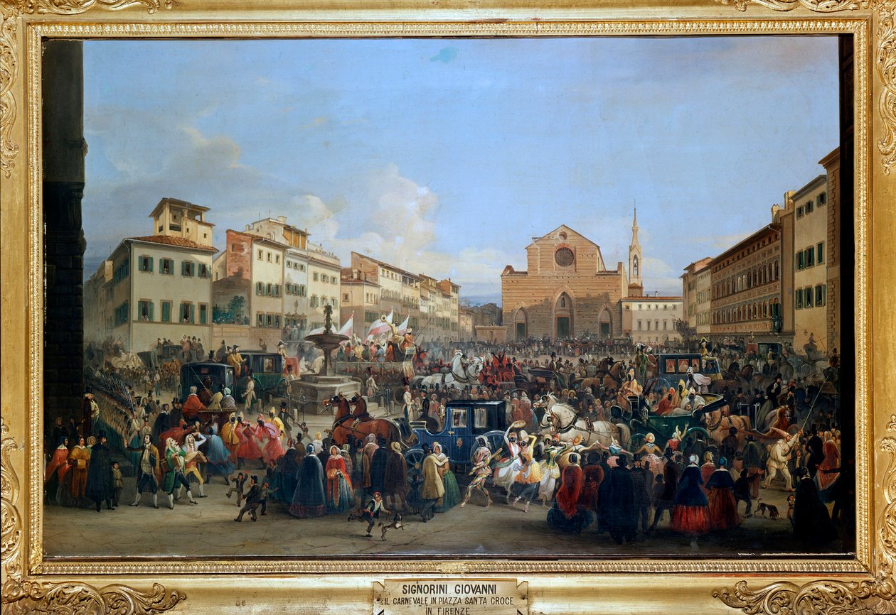 Karneval na náměstí Santa Croce ve Florencii od Giovanni Signorini