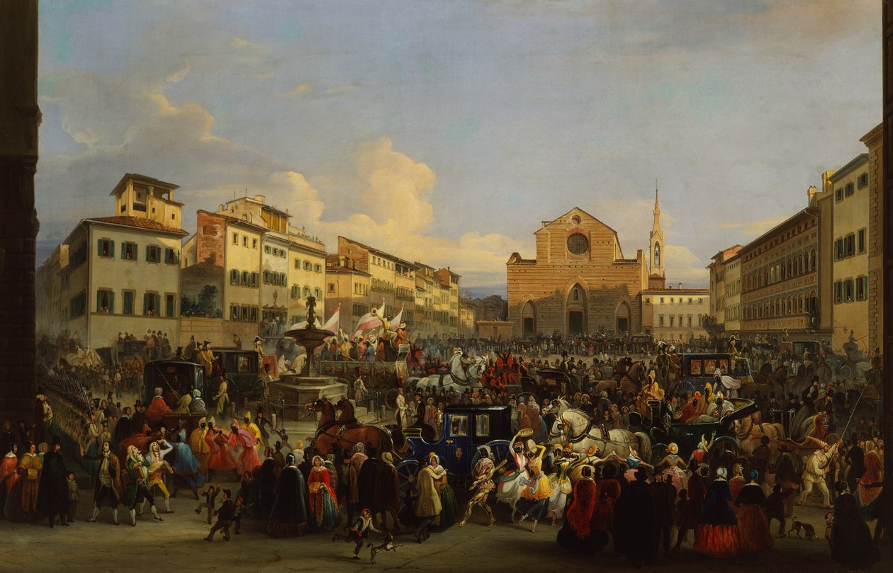 Piazza Santa Croce ve Florencii během karnevalu od Giovanni Signorini