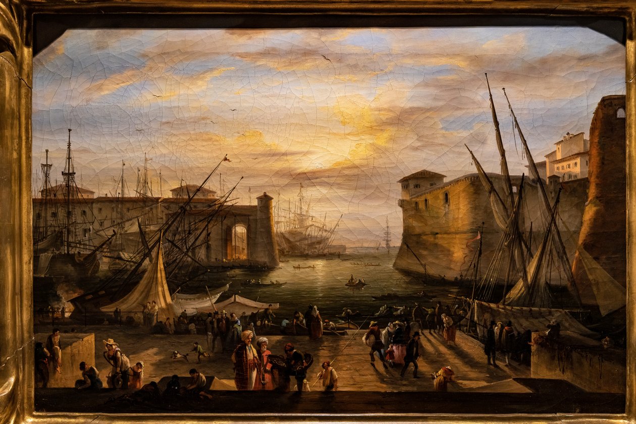 Marina v Livornu a pevnost Medici v pozadí od Giovanni Signorini