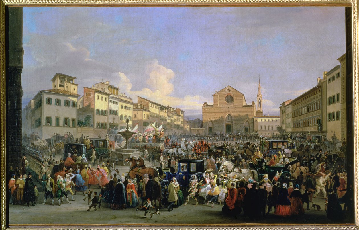 Pohled na Piazza Santa Croce u příležitosti karnevalu, 1846 od Giovanni Signorini