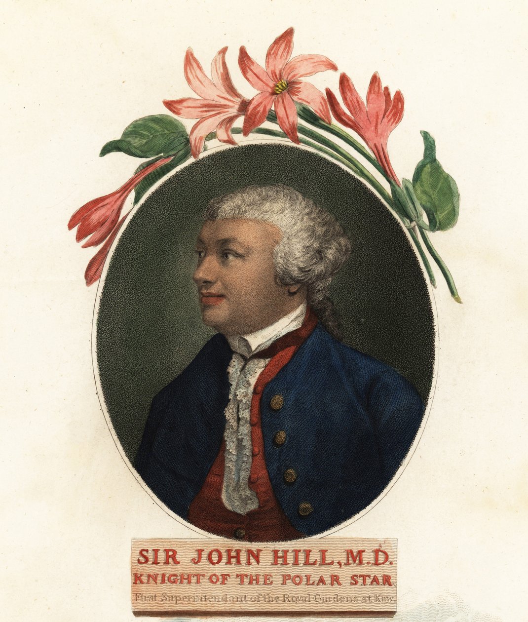 Portrét sira Johna Hilla, přírodovědce a botanika. 1800 (rytina) od Giovanni Vendramini