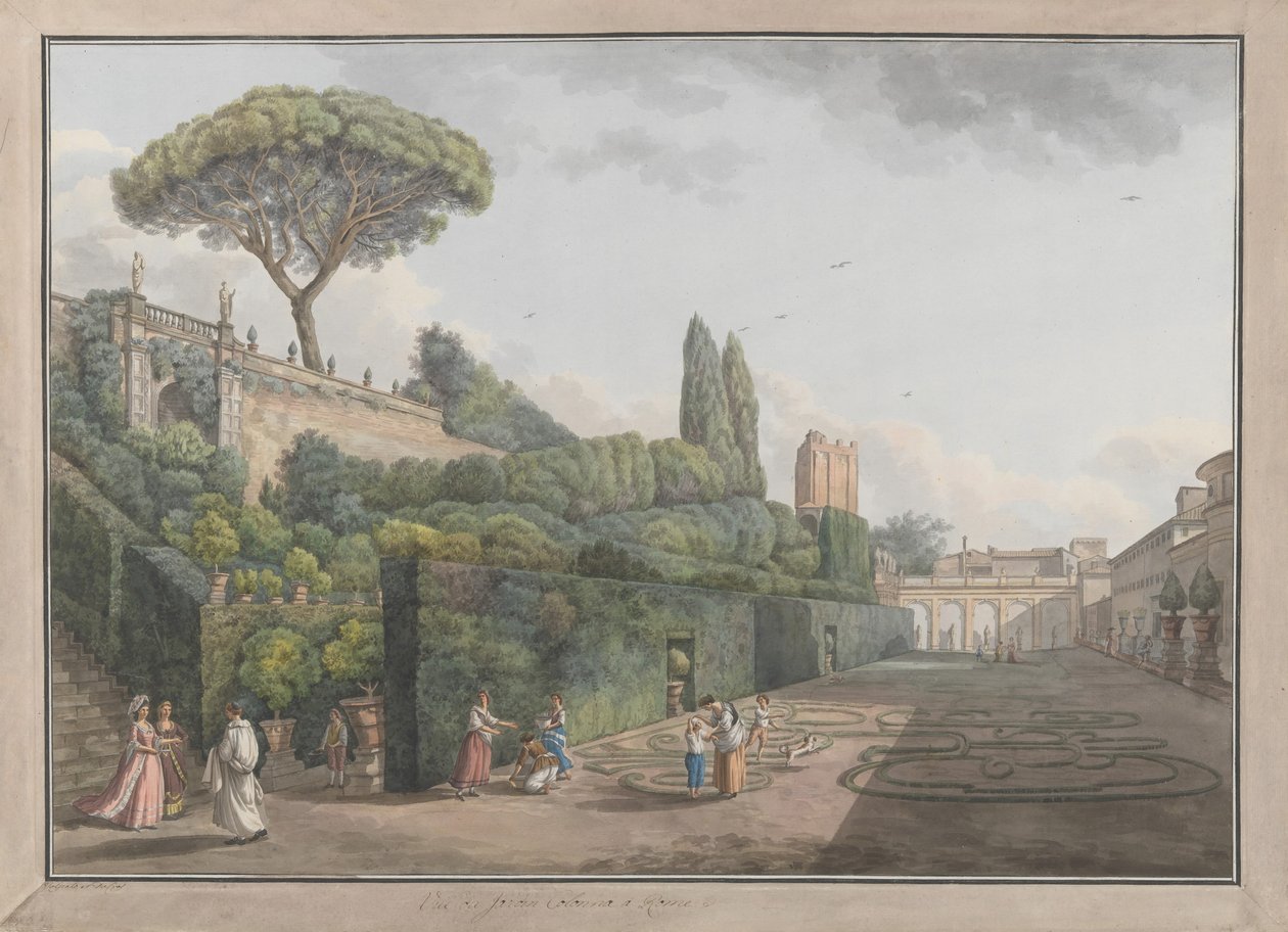 Zahrada Palazzo Colonna, ca. 1780. Tvůrci: Giovanni Volpato, Louis Ducros. od Giovanni Volpato, Louis Ducros