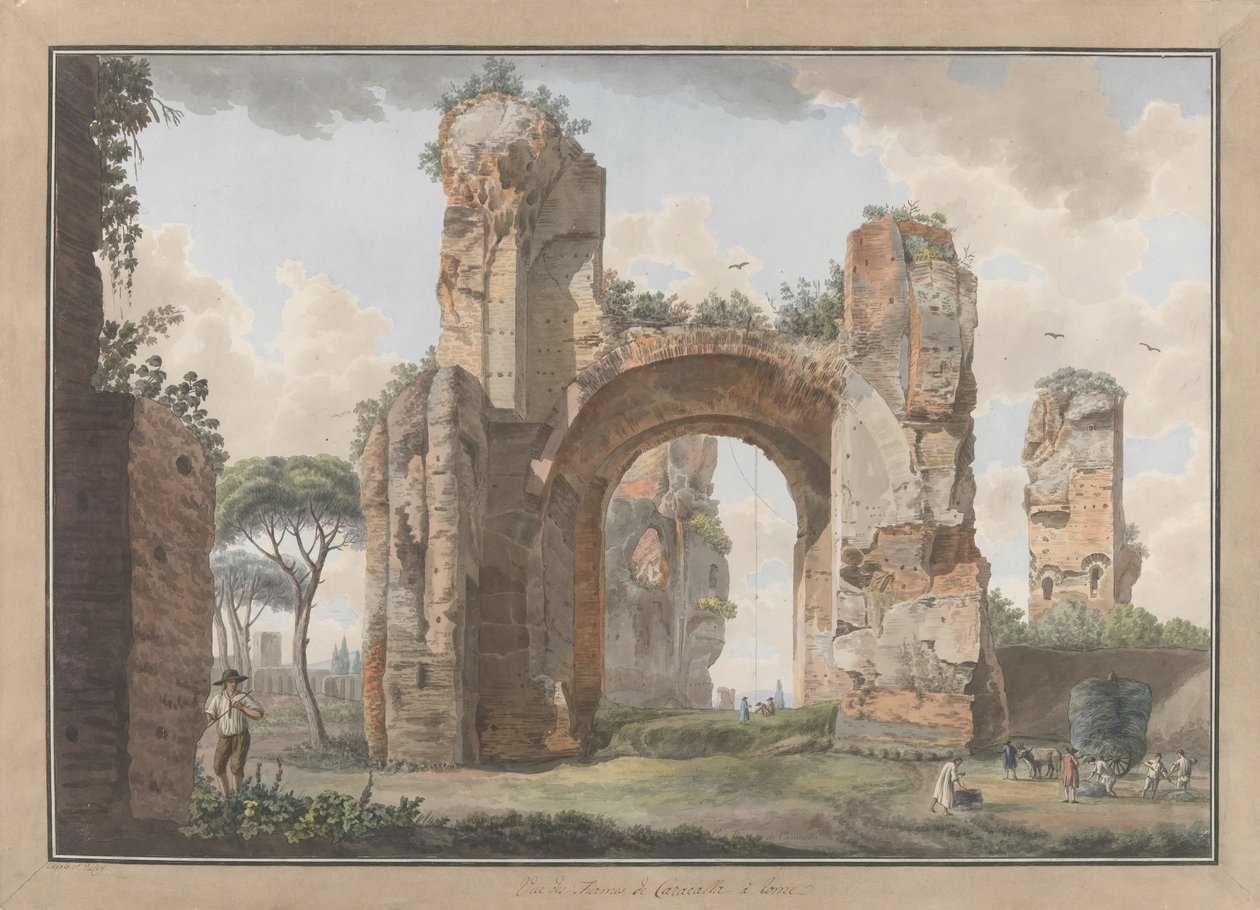 Interiér lázní v Caracalla, ca. 1780. Tvůrci: Giovanni Volpato, Louis Ducros. od Giovanni Volpato, Louis Ducros