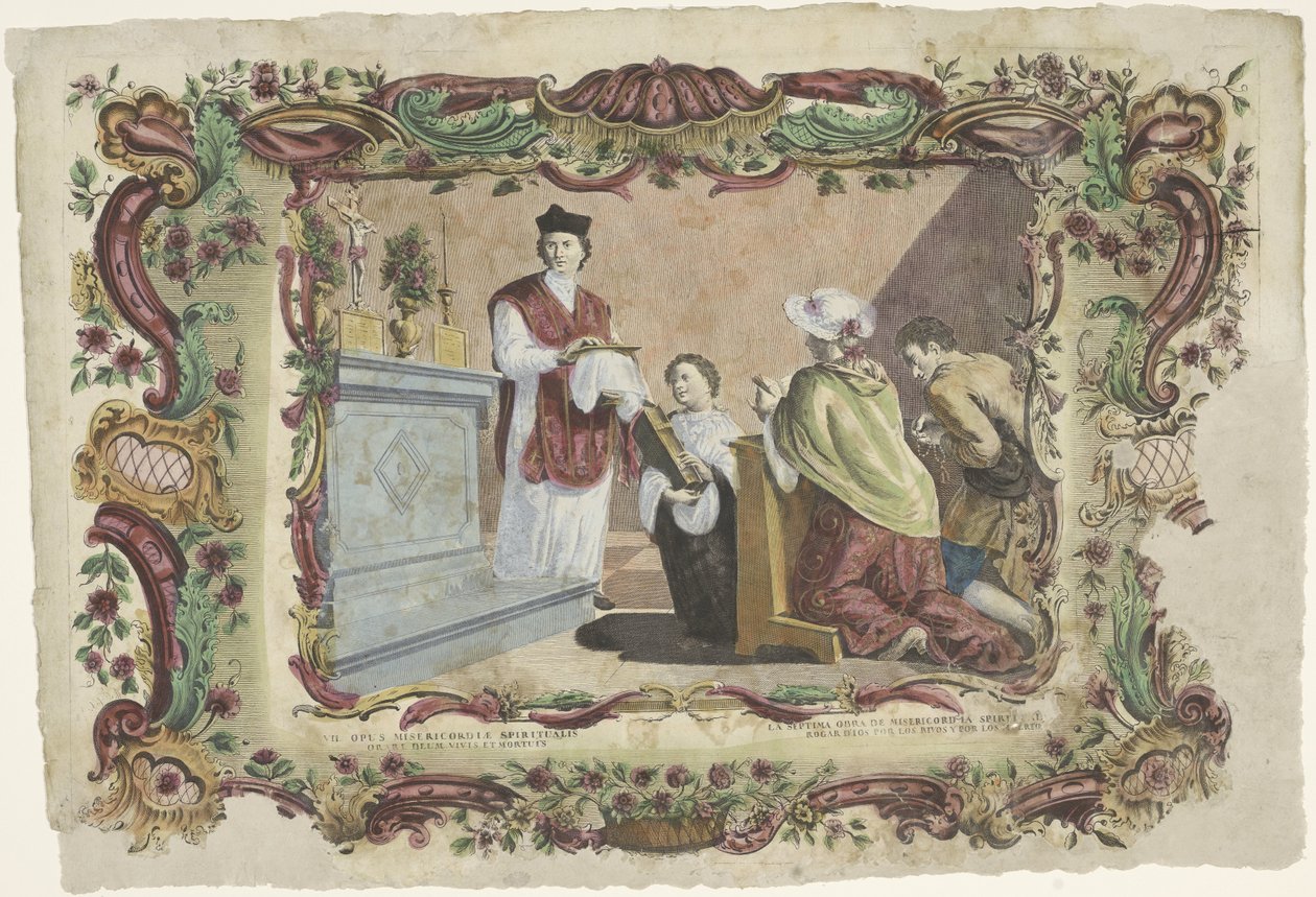 Modlitba za živé i mrtvé VII. opus misericordiae spiritualis / La septima obra de misericordia spirituální (...) (název na objektu) The Spiritual Works of Mercy (název série) od Giovanni Volpato