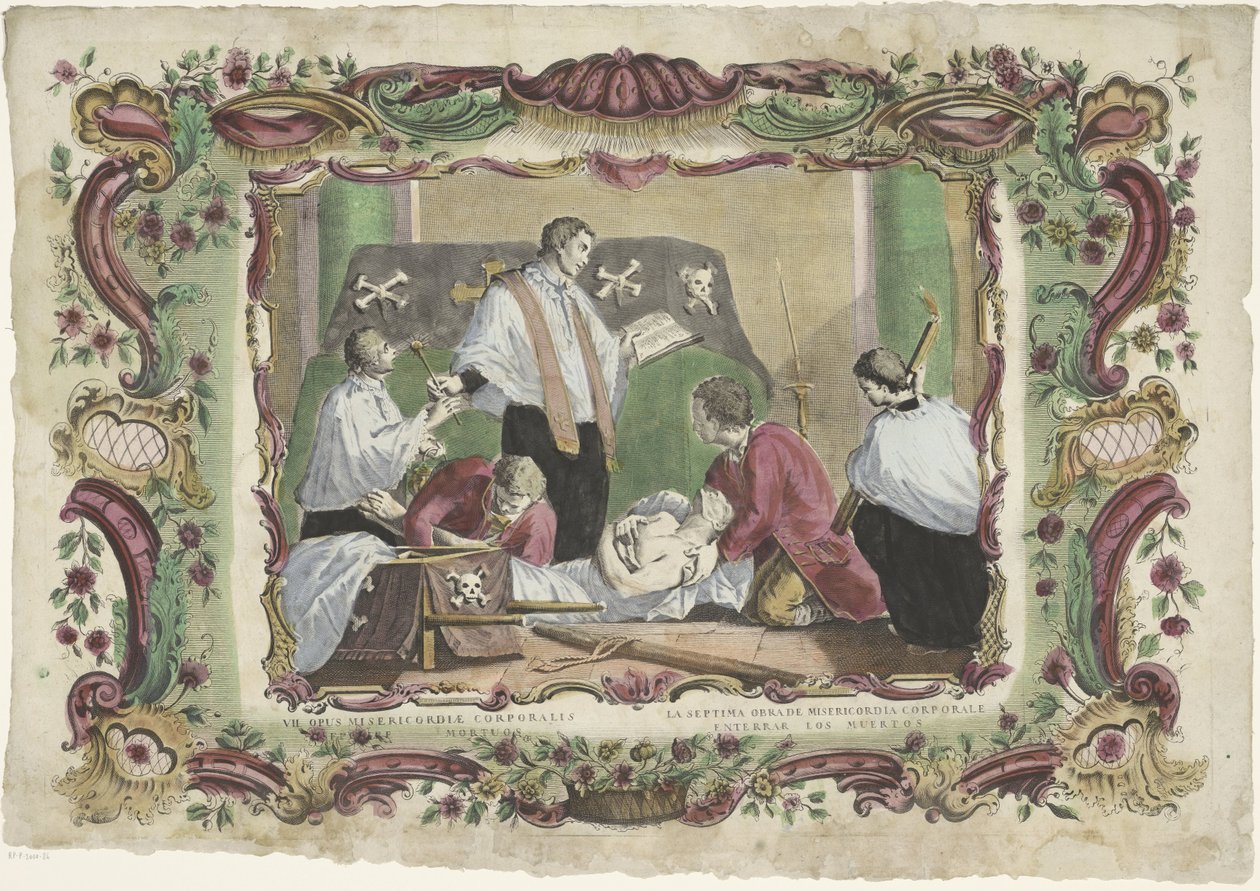 Pohřbívání mrtvých VII opus misericordiae corporalis / La septima obrade misericordia corporale (název na objektu) The Spiritual Works of Mercy (název série) od Giovanni Volpato