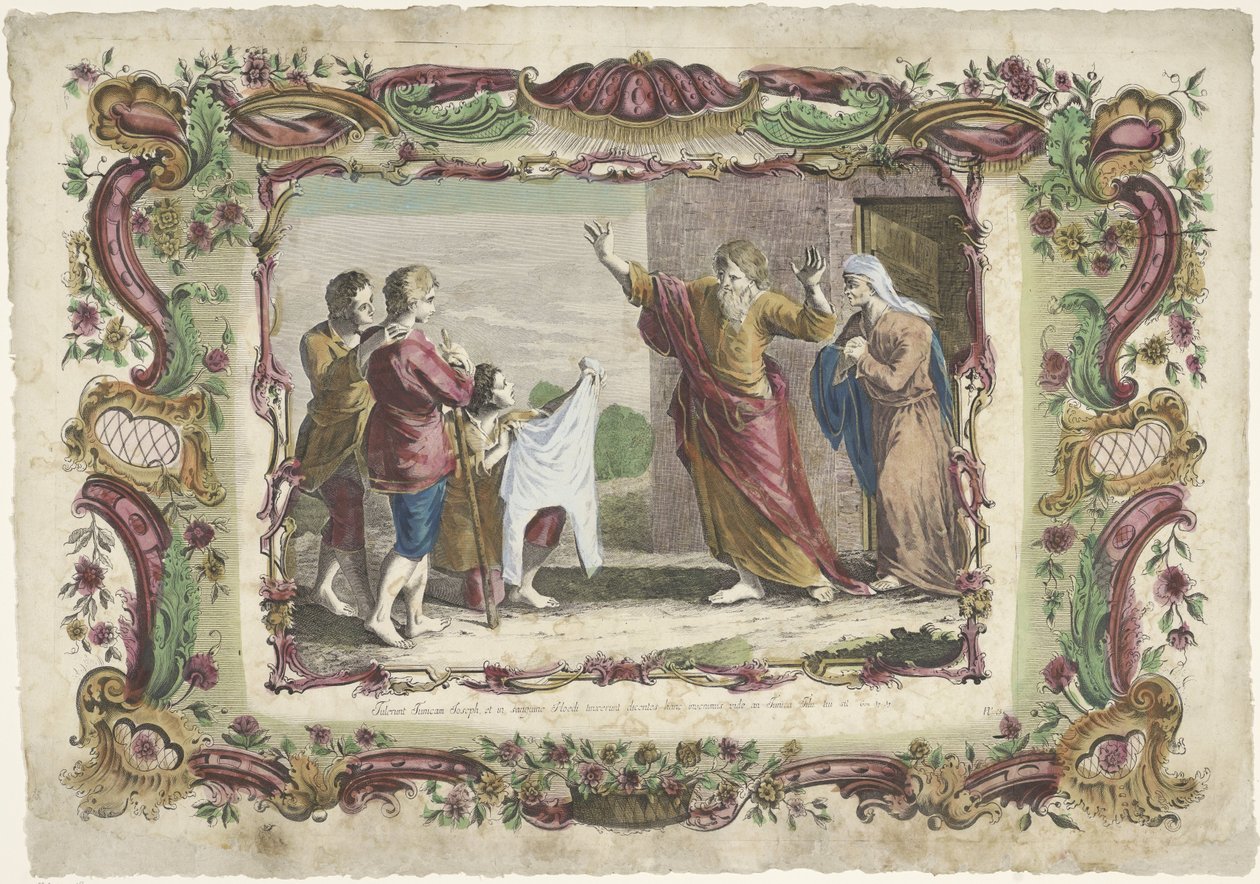 Josephův krví potřísněný plášť ukázaný Jacobovi Život Josefa (název série) od Giovanni Volpato