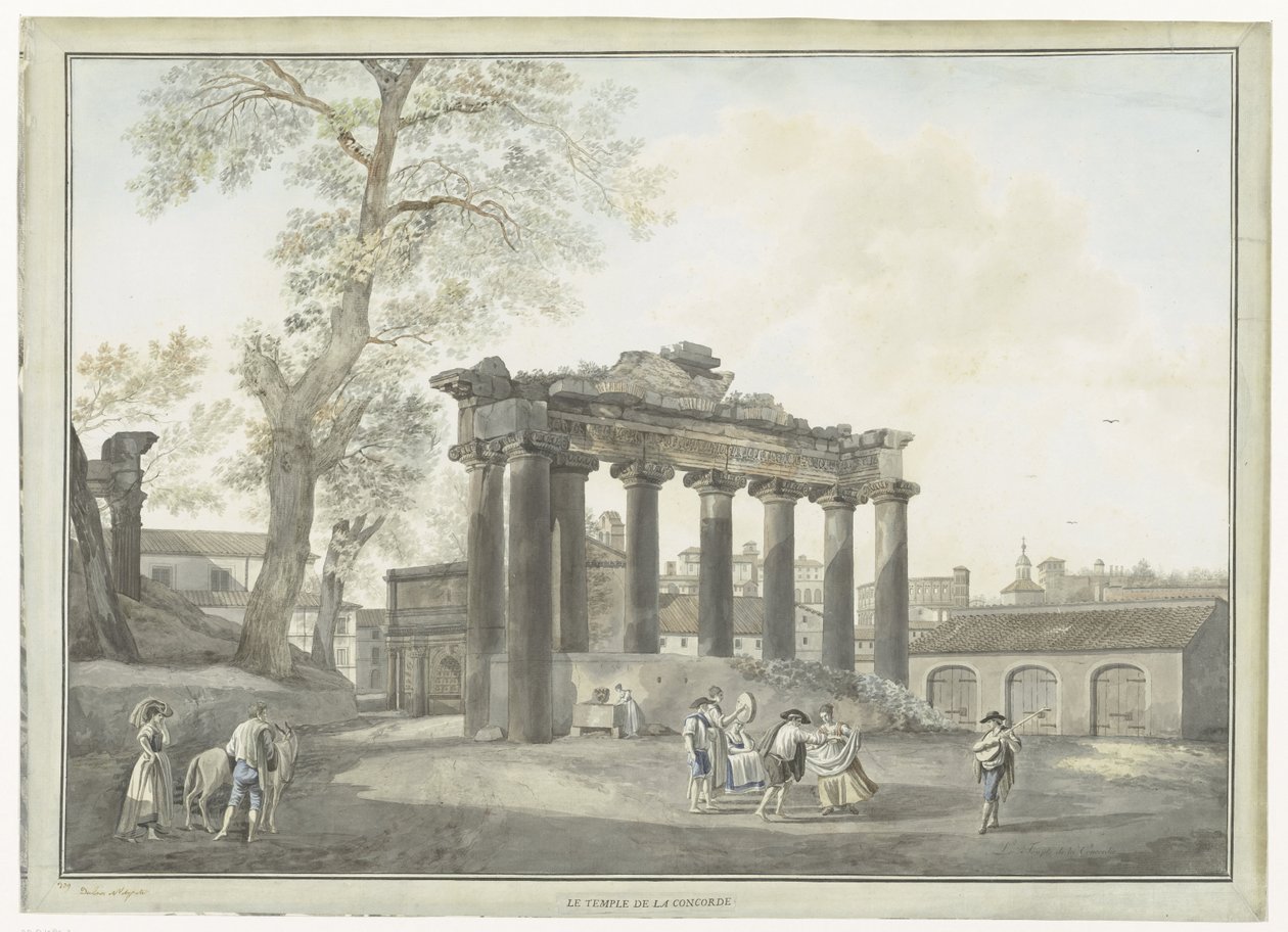 Pohled na Saturnův chrám v Římě Le Temple de la Concorde (název na objektu) Pohledy na Řím a okolí (název série) od Giovanni Volpato