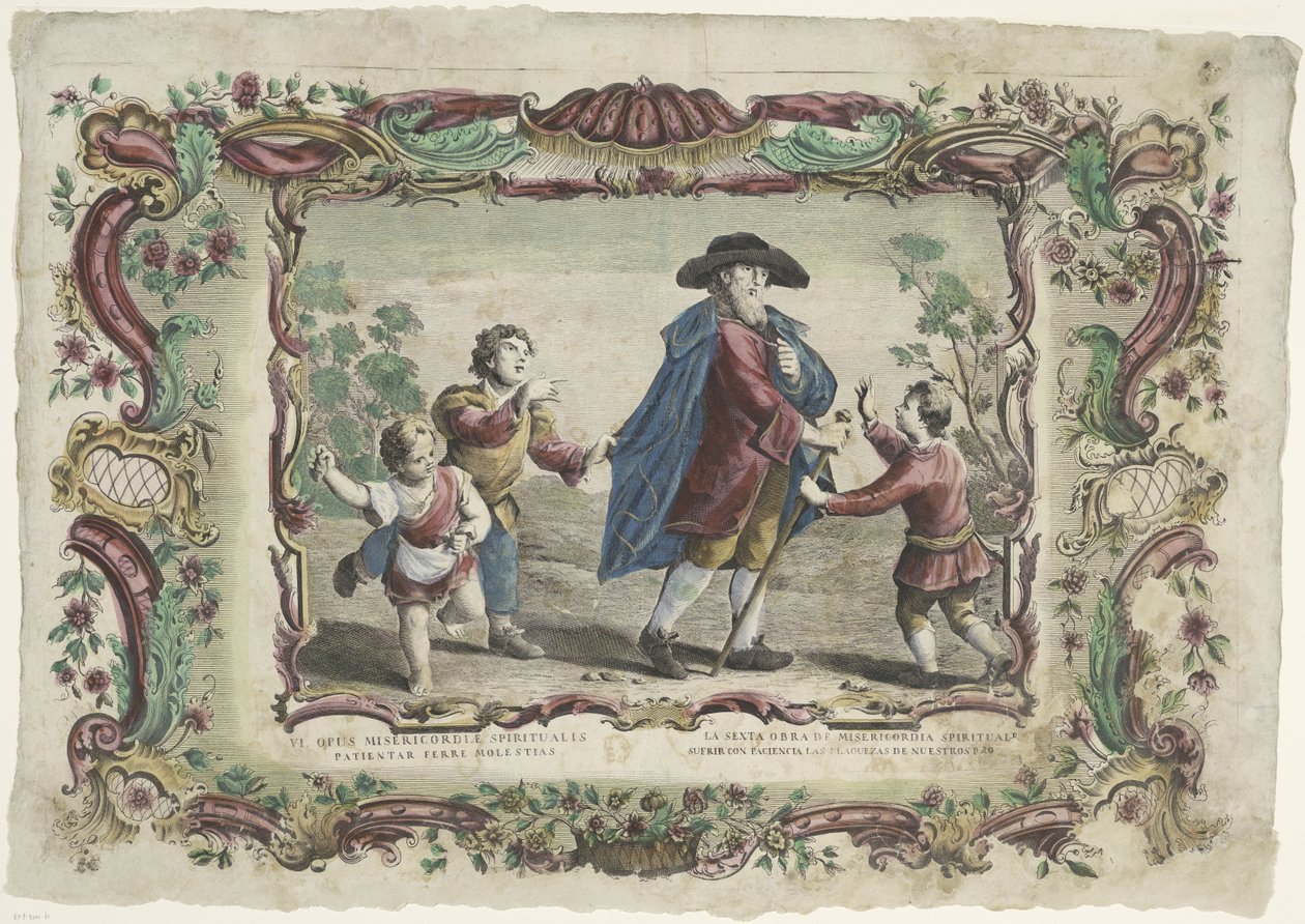 Trpělivě snášet nespravedlnost VI. opus misericordiae corporalis / La sexta obra de misericordie spirituale (název na objektu) The Spiritual Works of Mercy (název série) od Giovanni Volpato