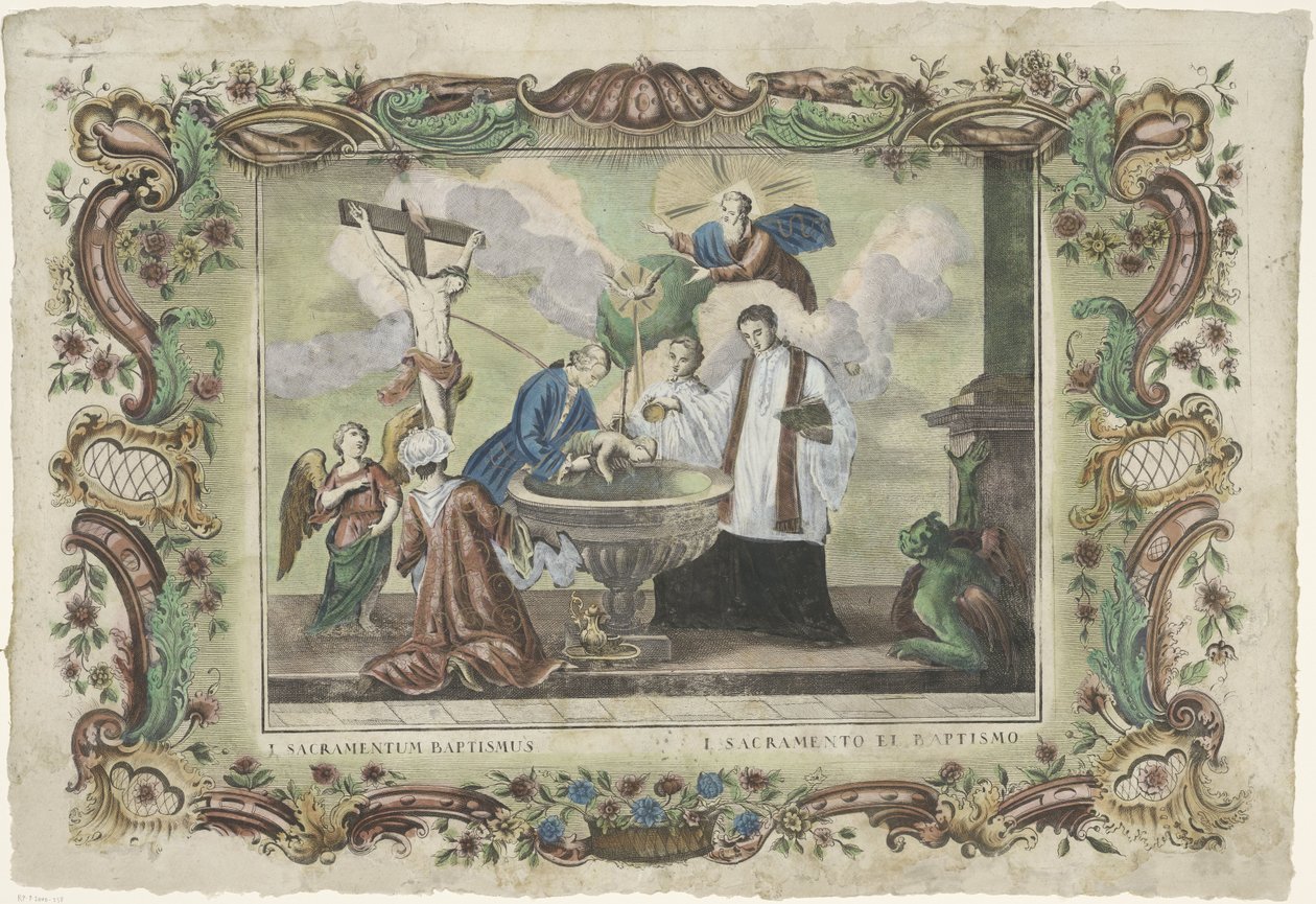 Svátost křtu I. sacramentum baptismus / I. sacramento el baptismo (titul na předmětu) Sedm svátostí (název série) od Giovanni Volpato