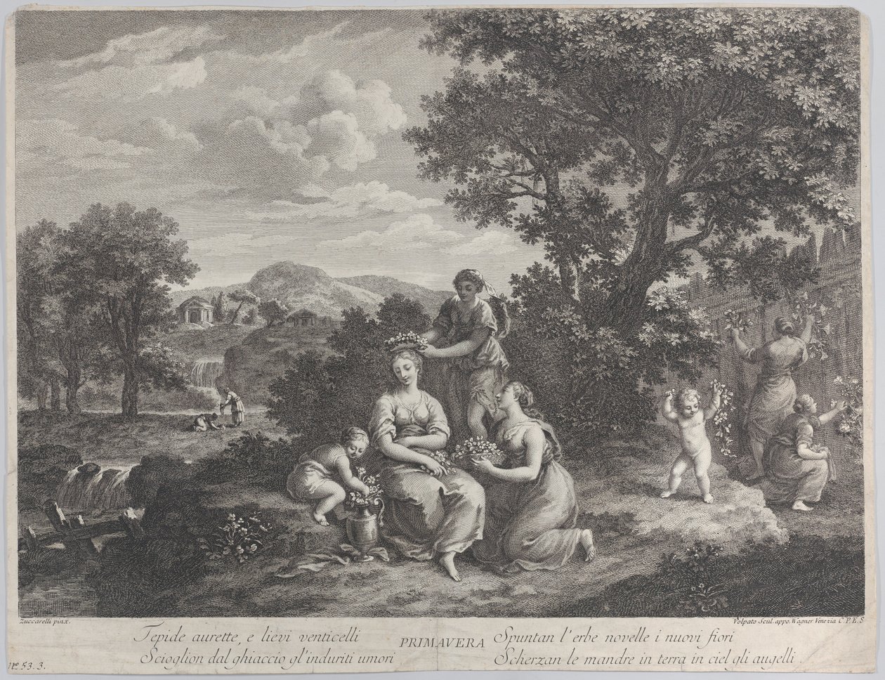 Primavera, skupina žen, které sbírají květiny a vyrábějí z nich koruny, ca. 1764. od Giovanni Volpato