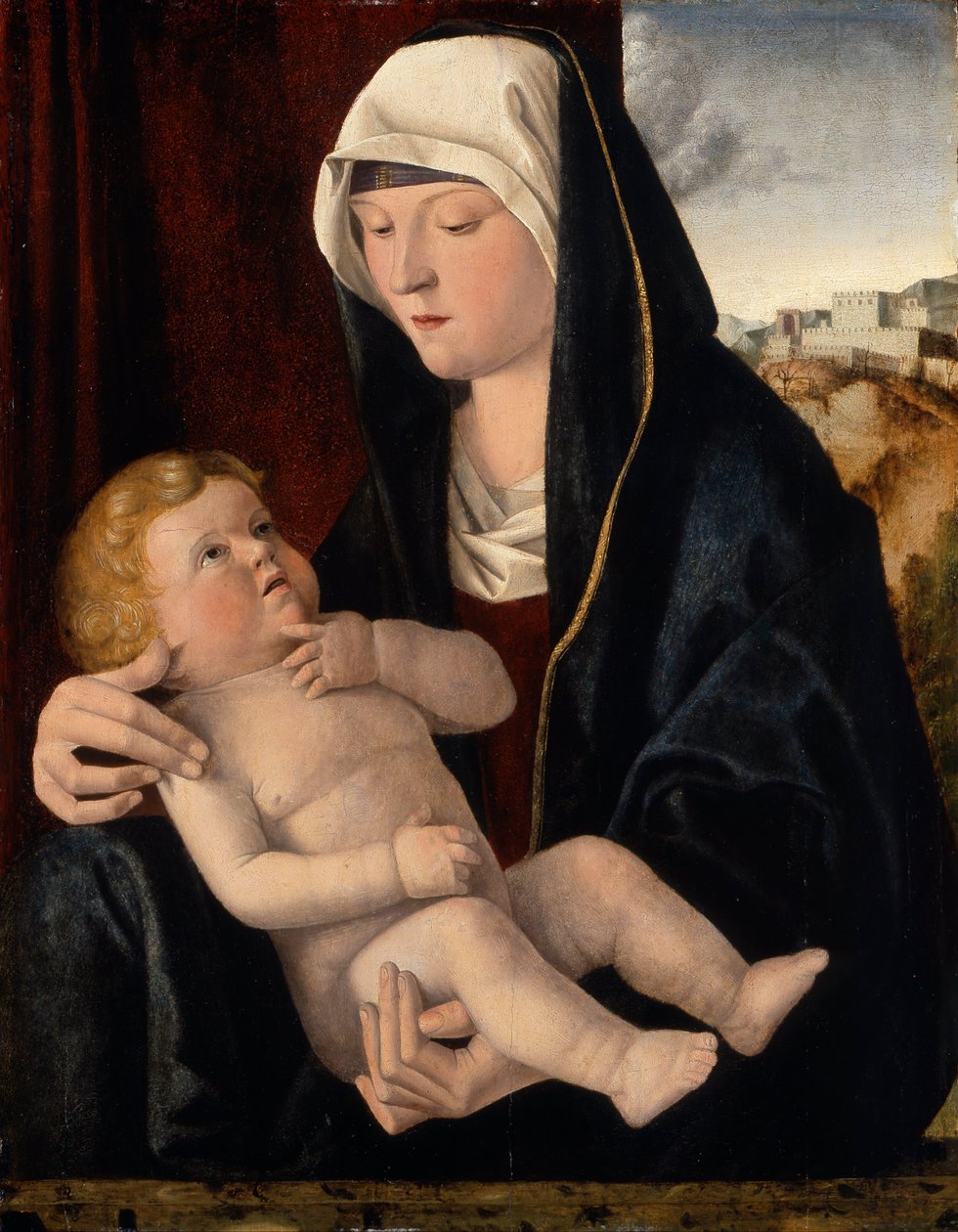 Madonna a dítě od Giovanni Workshop of Bellini