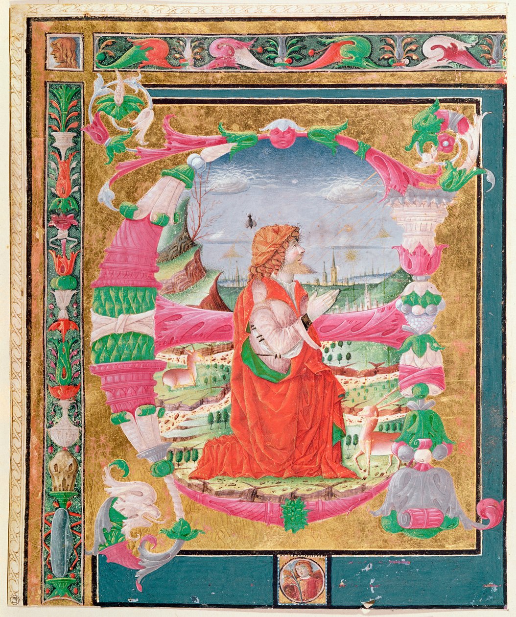 Historizovaná iniciála E s klečící postavou krále Davida, 1482-83 (čb na papíře) od Giovanni and Cicognara, Antonio Gadio