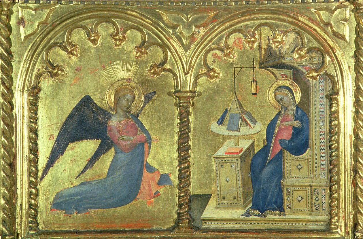 Zvěstování, detail z polytychu zobrazujícího Životy svatých, z klavíru Salone del II, 1353-63 od Giovanni da Milano