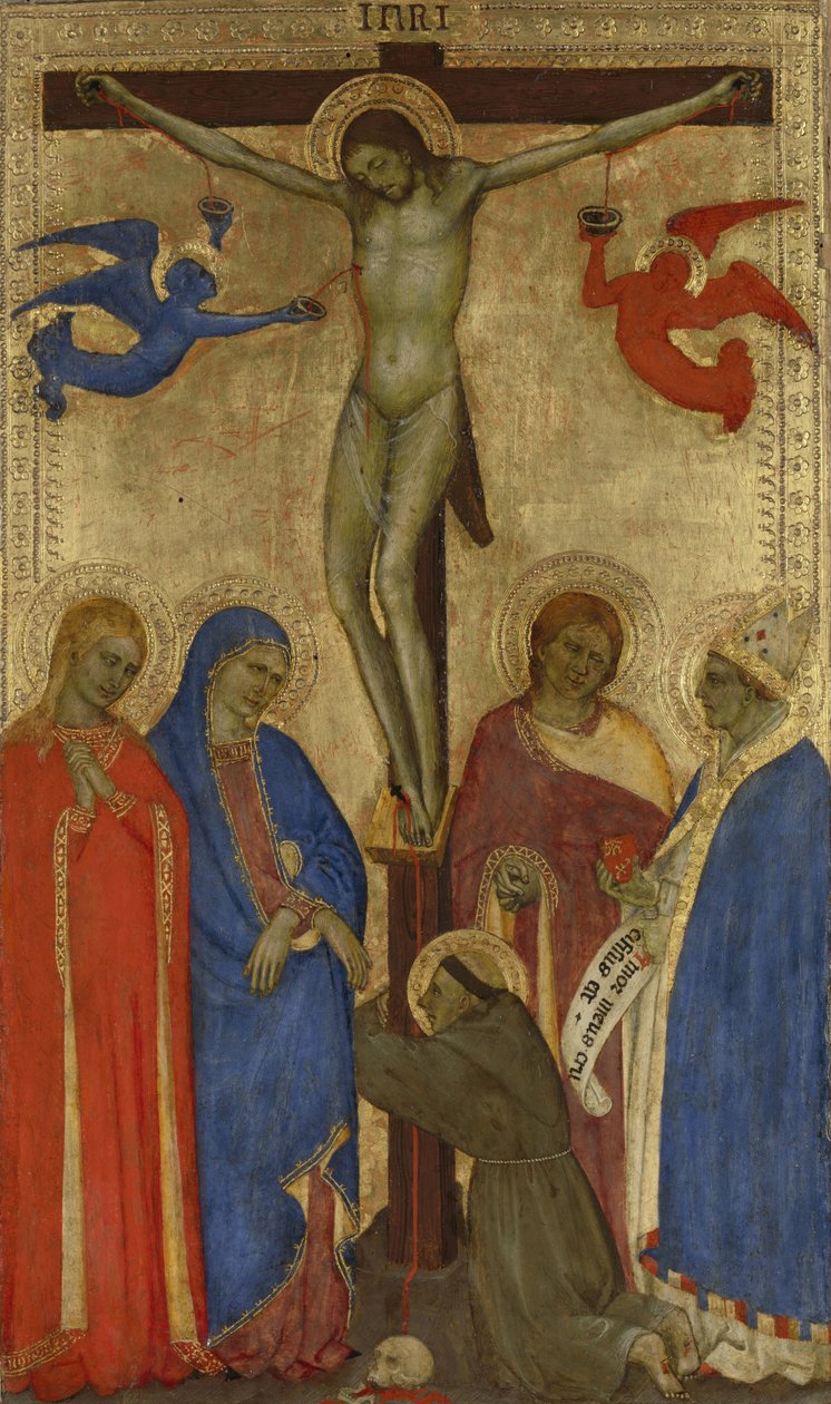 Ukřižování Kristus na kříži se sv. Františka, Marie Magdaleny, Marie, Jana a Ignáce z Antiochie od Giovanni da Milano
