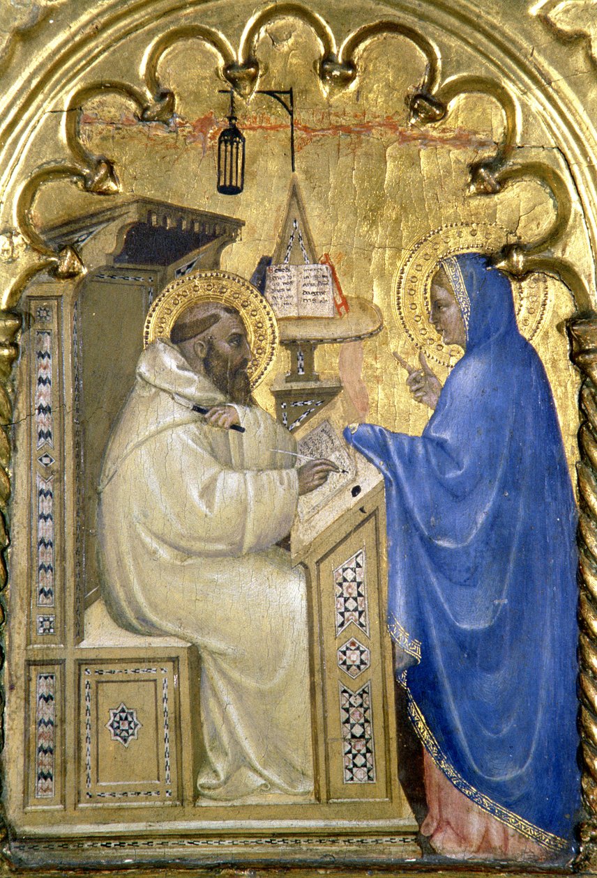 Panna se zjevuje sv. Bernardovi, detail z polytychu zobrazujícího Životy svatých, z klavíru Salone del II, 1353-63 od Giovanni da Milano
