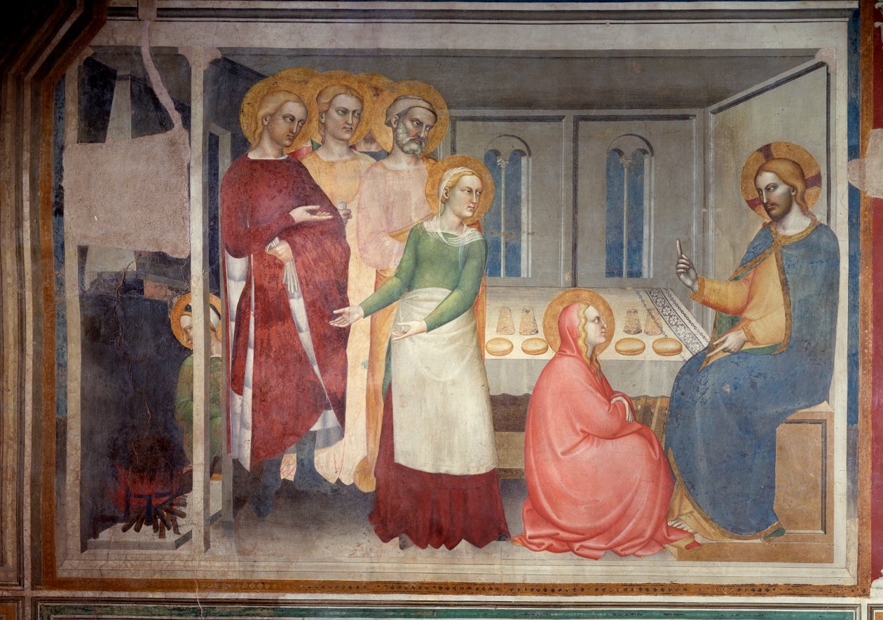Život Panny Marie: Kristus v domě Marty a Marie (Freska od Giovanni da Milano