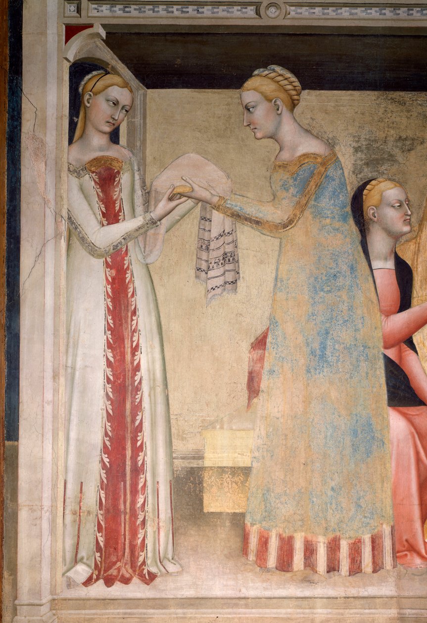 Život Panny Marie: narození Marie, detail (Freska od Giovanni da Milano