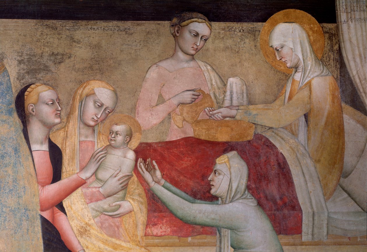 Život Panny Marie: narození Marie, detail (Freska od Giovanni da Milano
