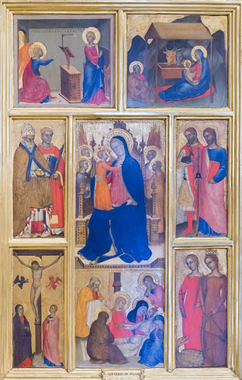 Neitsyt Maria ja lapsi pyhimysten kanssa ja kohtauksia Kristuksen elämästä od Giovanni da Milano