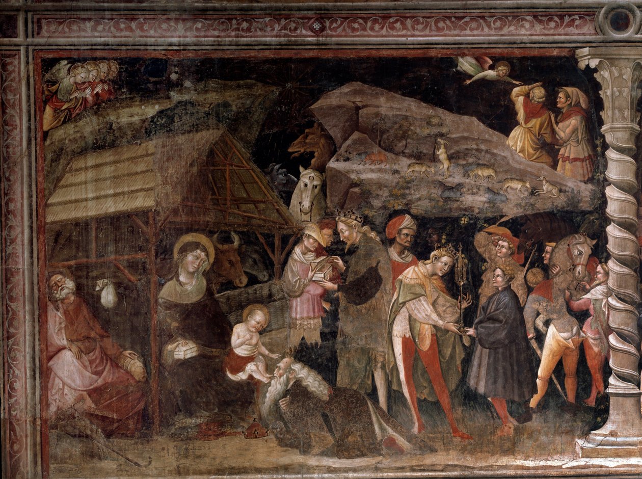 Narození. Z cyklu Tří králů (Freska, cca 1420) od Giovanni da Modena