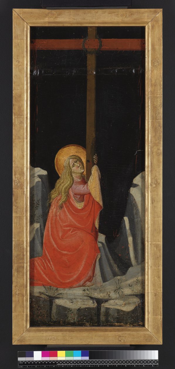 Máří Magdalena objímá kříž, rub (tempera a zlato na panelu) od Giovanni dal Ponte