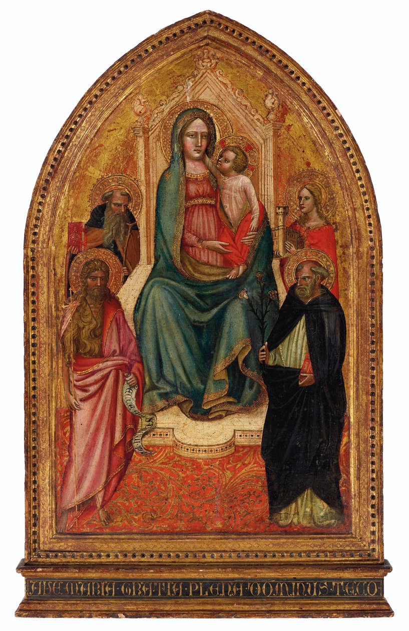Madona s dítětem na trůně se svatou Barborou, Dominikem, Janem Křtitelem a Antonínem Opatem od Giovanni dal Ponte