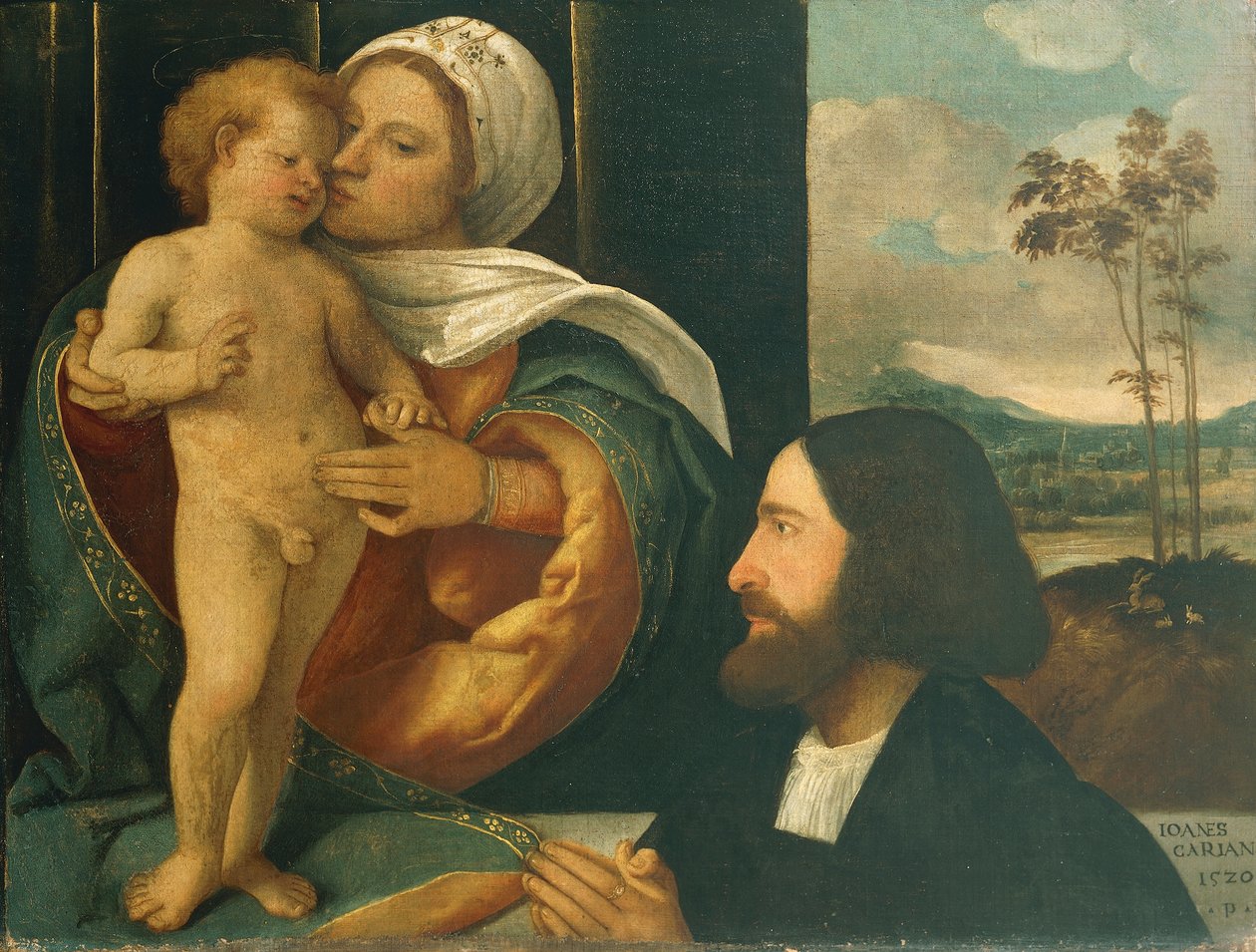 Madonna s dítětem a oddaným, Giovanni Cariani (narozen v letech 1485 až 1490, zemřel po roce 1547) od Giovanni de Busi Cariani